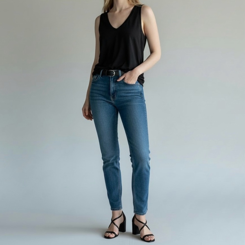 SOLD Madewell Organic Cotton Blend Heathered Black V Neck Tank Top Size L